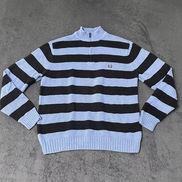 Chaps Other - Chaps Ralph Lauren 1/4 Zip Sweater Mens Blue Stripe Mock Neck Blokecore Rugby